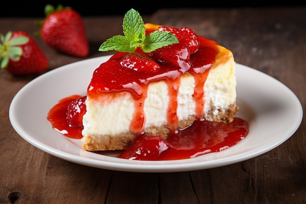 Cheesecake Tradicional com Calda de Morango 