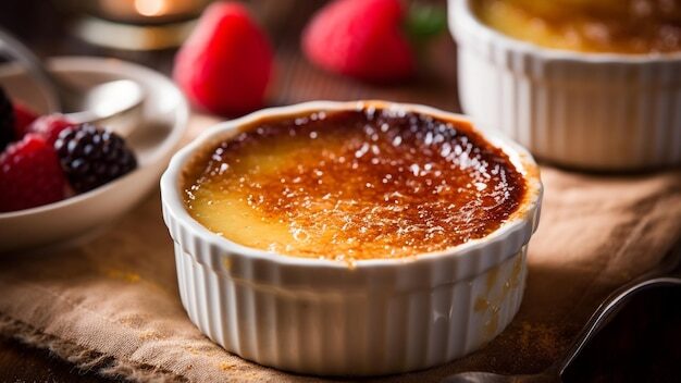 Sobremesas Doces: Crème Brûlée com Frutas Vermelhas