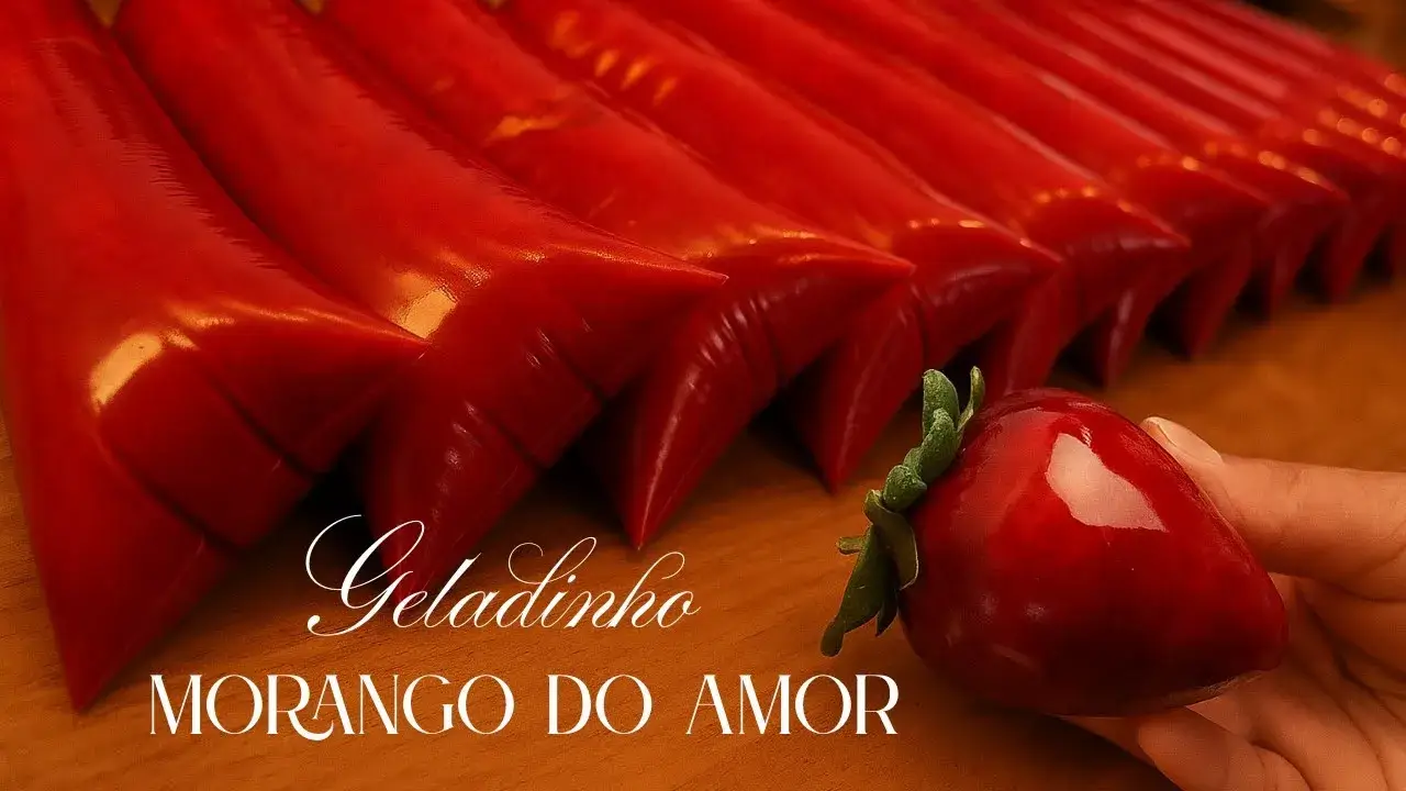 Geladinho Morango do Amor com Casquinha Crocante de Chocolate Branco