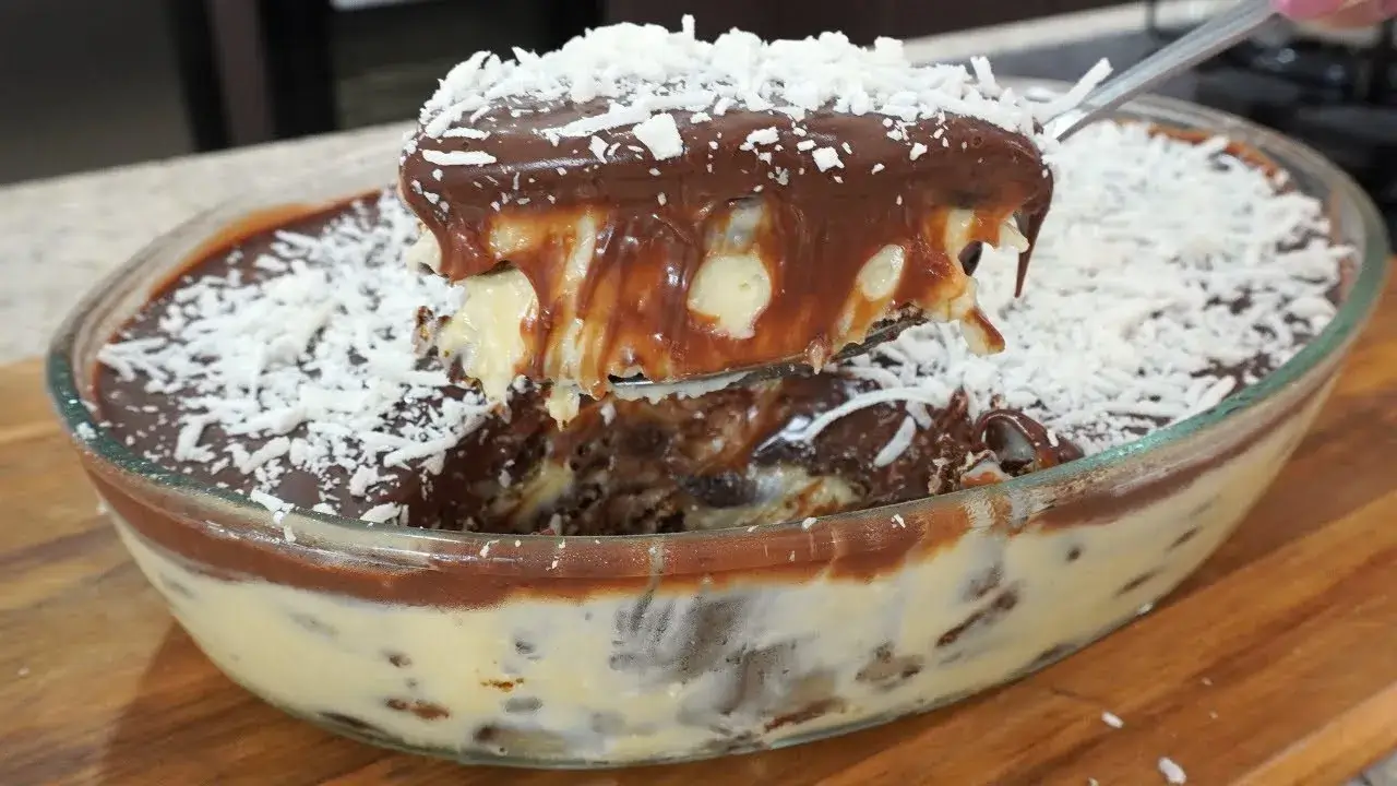Pavê Prestígio na Travessa com Creme de Coco e Ganache