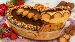 Pavê de Sonho de Valsa tradicional na travessa para o Natal