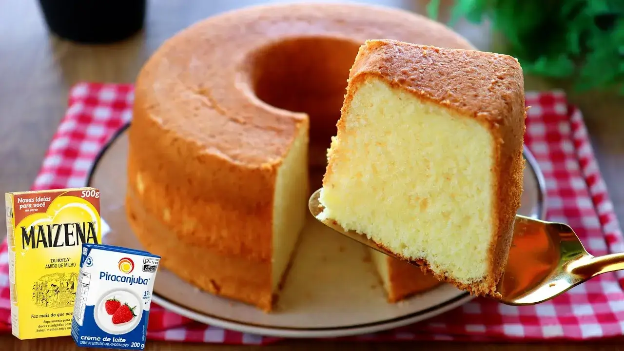Bolo de Maizena com Creme de Leite Fofinho e Amanteigado